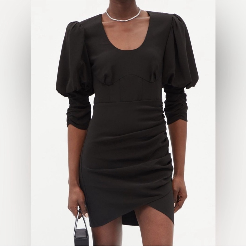 self portrait new with tags black ruched crepe mini dress - size uk6 / us 2